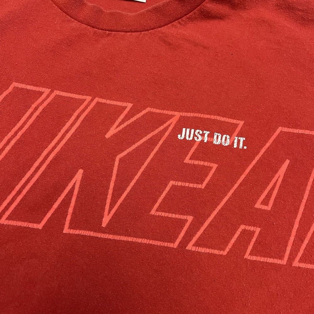 Vintage Nike Shirt Men's Large Red Long Sleeve Logo Spellout 90's Y2K - Picture 4 of 12
